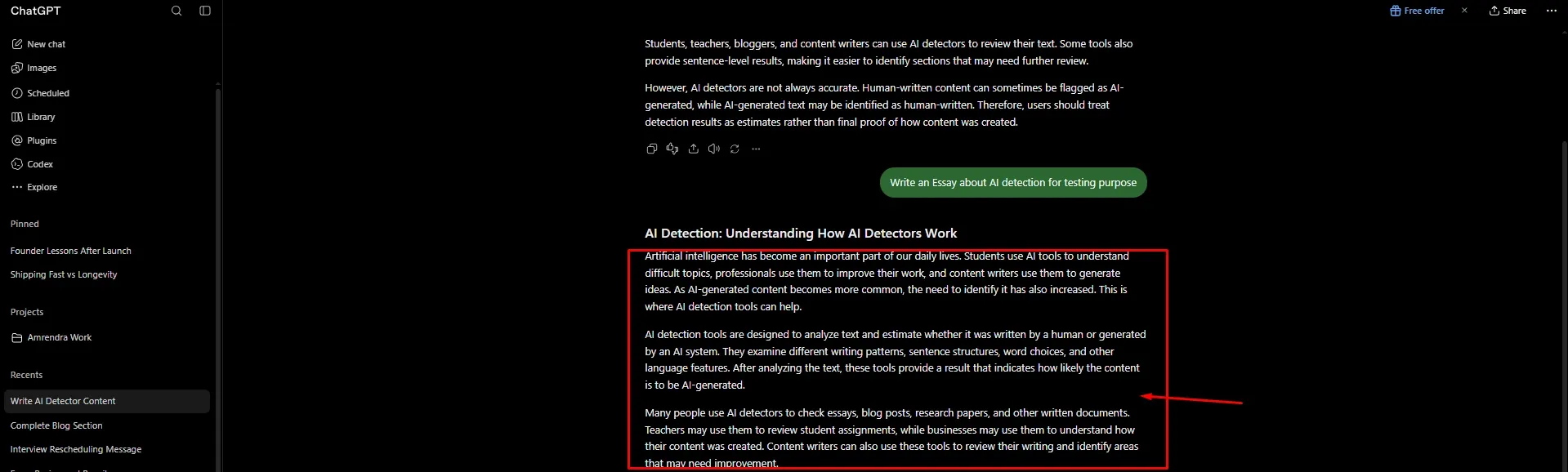 I wrote a sample of text through AI to check this whether content Flagged as AI or not. 