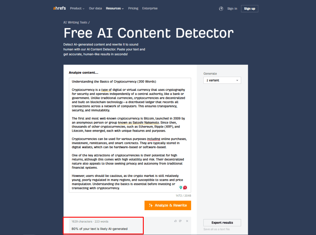 Ahrefs AI Detector Review