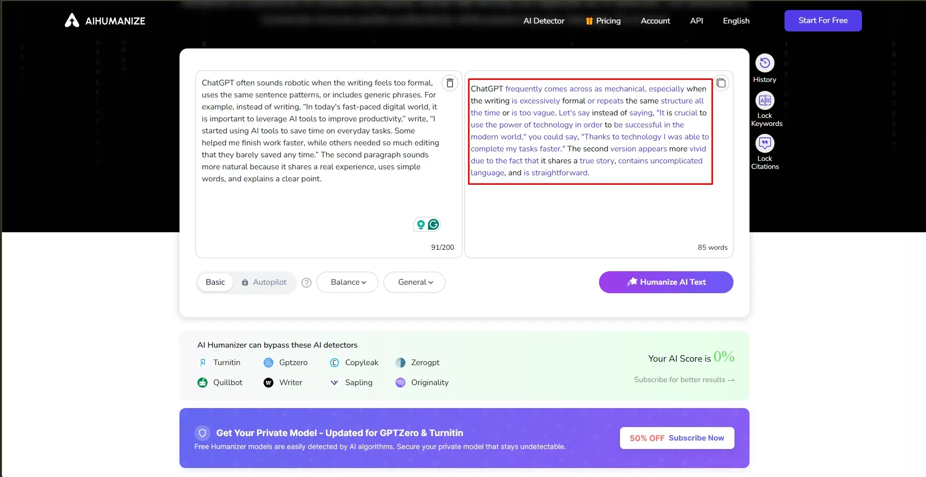Check Chatgpt content in another Humanizer tool 