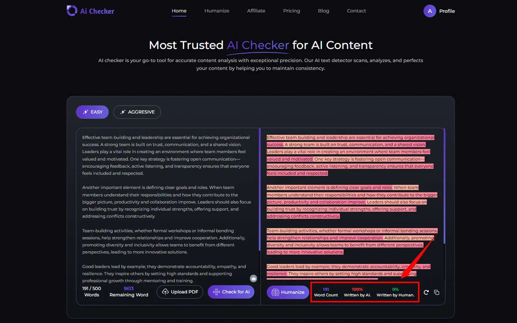 Check in the AI Checker Pro AI detector tool