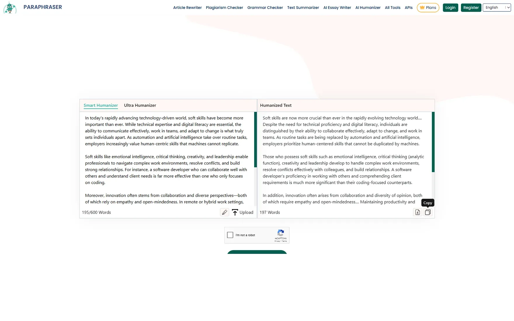 Paraphraser io Humanize tool