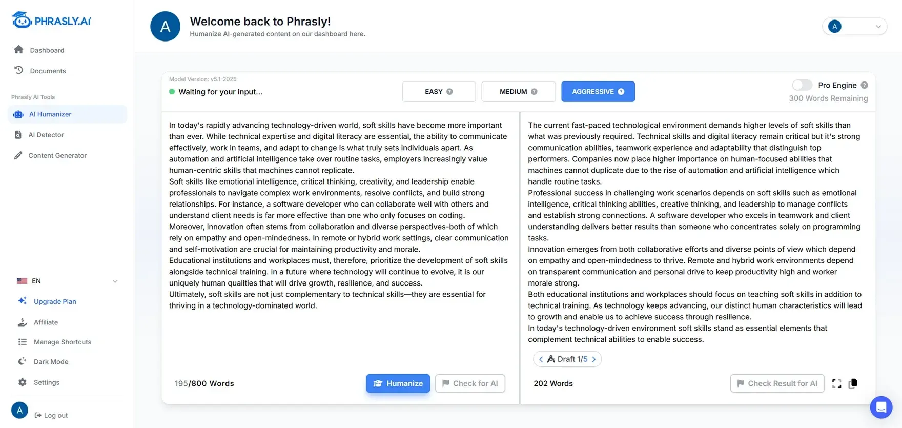 Phrasly AI humanizer