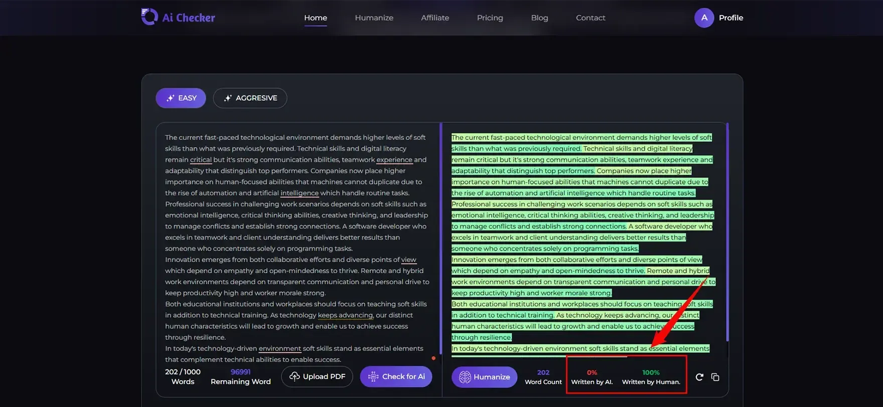 Scan the Humanized Text with AI Detectors