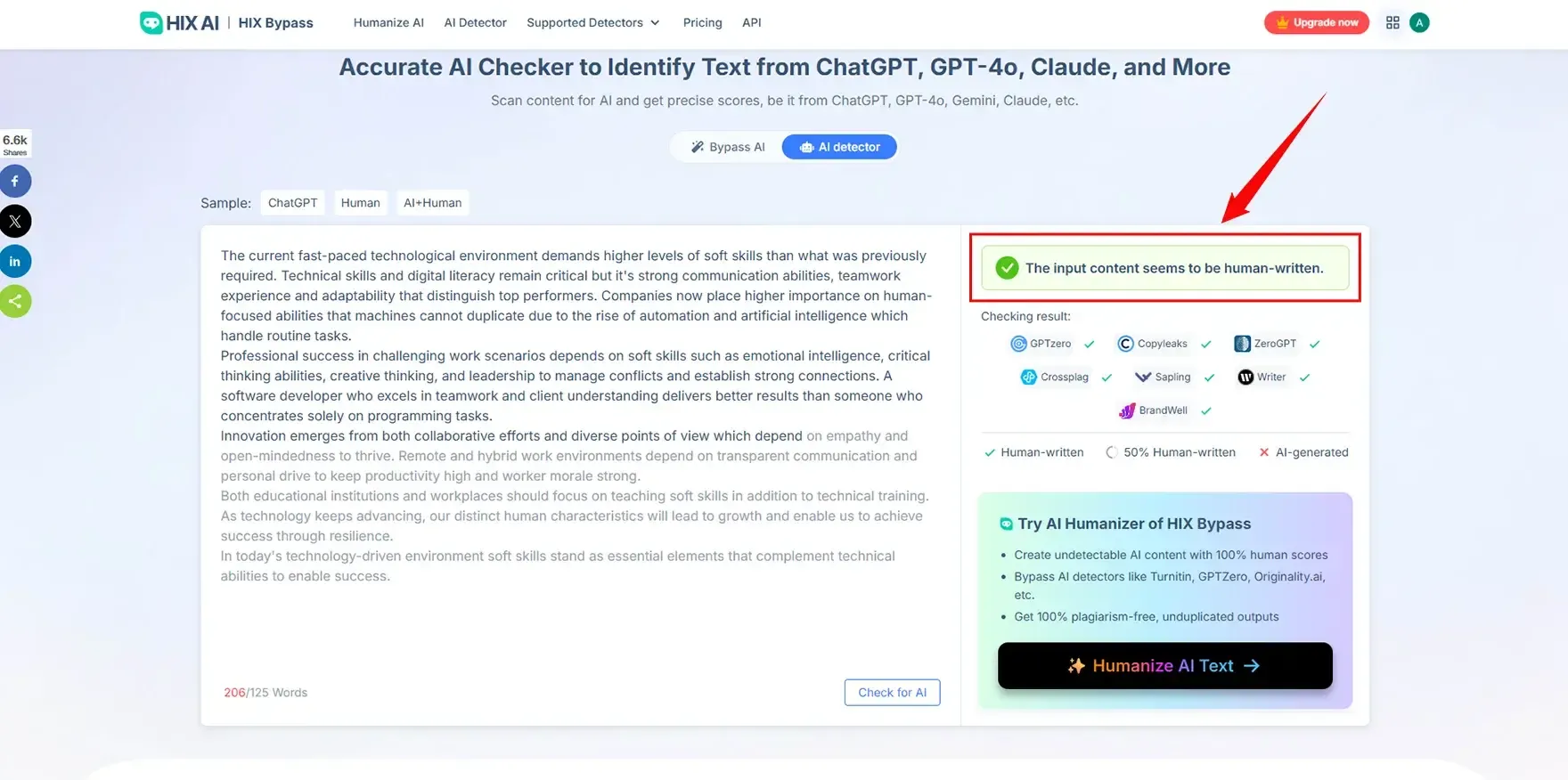 Scan the Humanized Text with AI Detectors