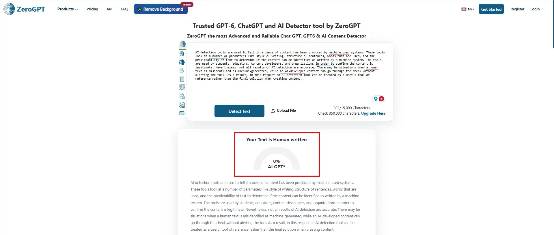  ZeroGPT AI detector as well to confirm if the data would be the same or less. 