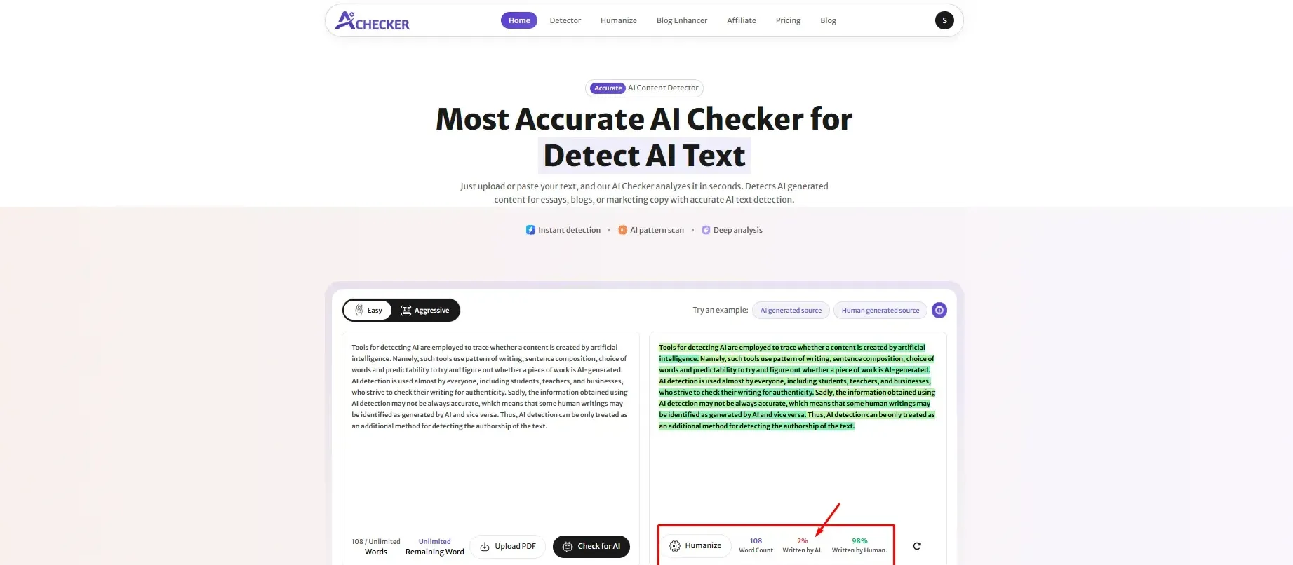 After that I will Humanize the text, also before  detecting content I also review  Content by itself.  