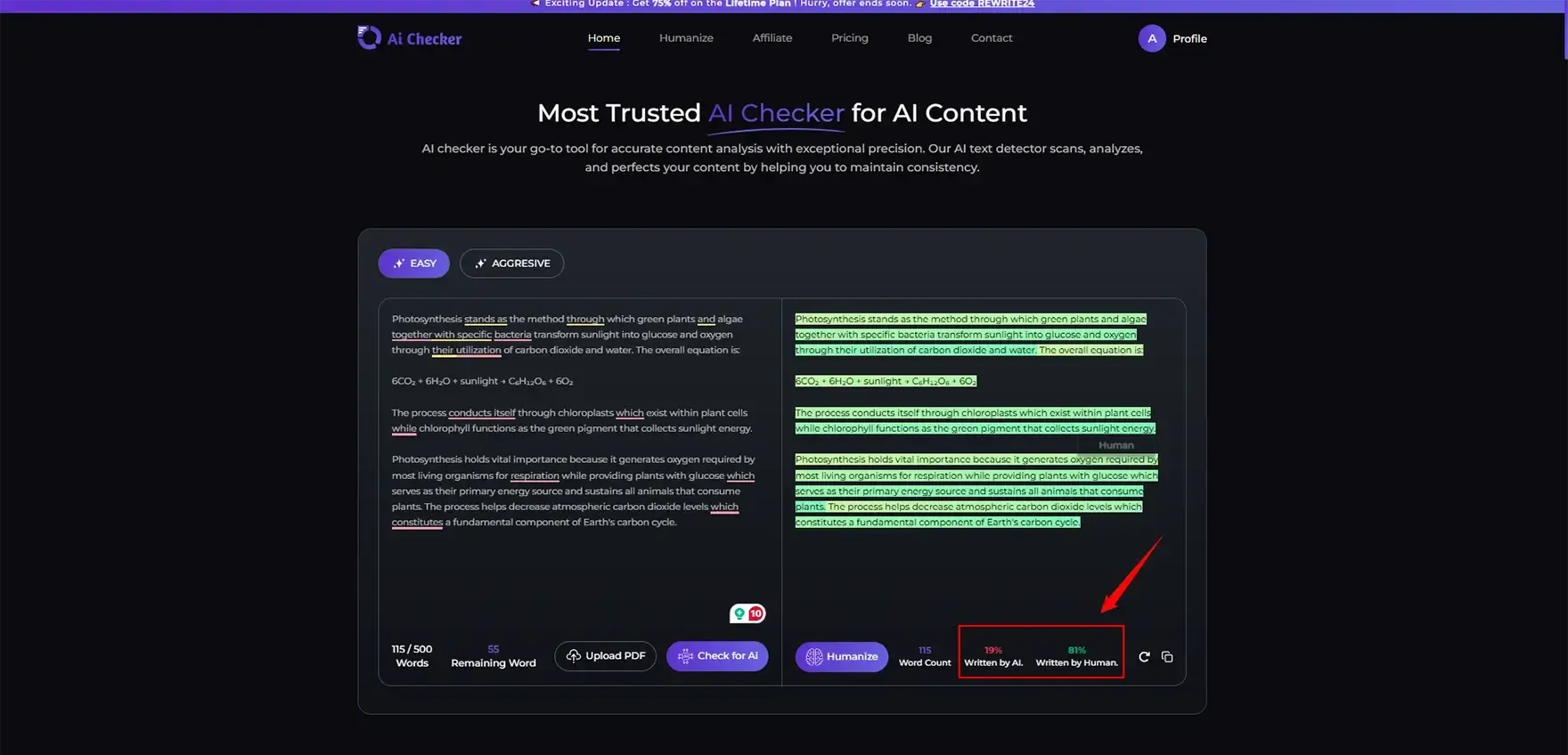 humanized content  AIchecker pro